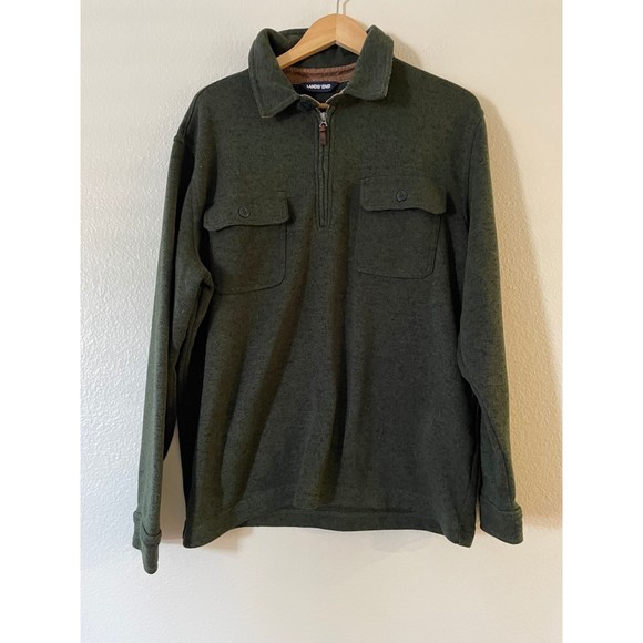 Lands End Men’s 1/4 Zip Sweater XL Corduroy Collar Pockets Pullover Fleece Lined - Picture 2 of 12
